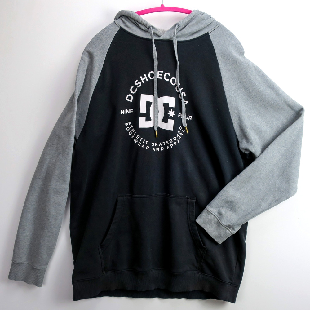 Mens XL Skate Hoodie Black Gray Pullover Streetwear | DC Shoes Logo